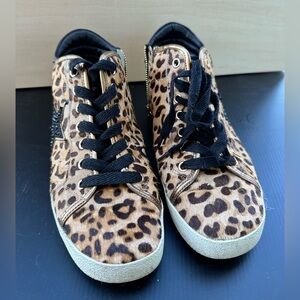 Steve Madden calf hair leopard hi top bootie sneakers size 8
